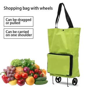 Trailer Bag, Travel Shopping Bag with Tires, Grocery Bag with Wheels, Supermarket Shopping Cart with Foldable Tires, Portable Shopping Trolley   light up bag
