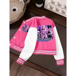 Girls Cropped Jacket with Cool K-Pop Singer Model Print, Soft Fabric, Trendy Versatile Outerwear, Perfect for Daily Outdoor Wear & Holiday Gifting