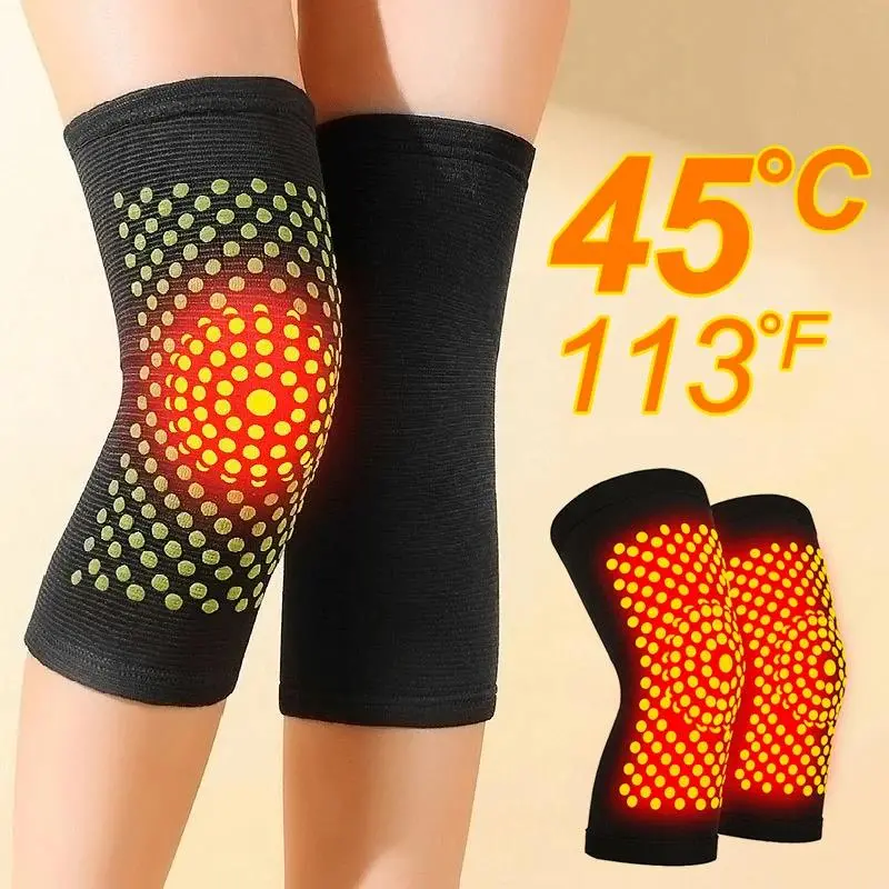 Self-Heating Knee Sleeves (1 Pair), Unisex Compression Support in Seamless Stretchable Fabric for Arthritis Pain Relief, Sports, and Edema, Immune Support