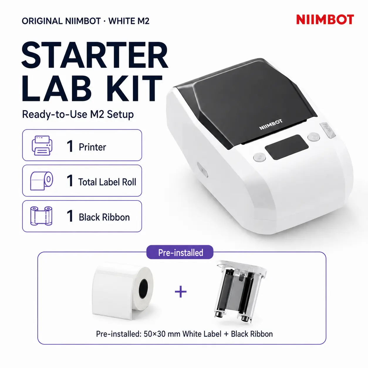 NIIMBOT White M2 Thermal Transfer Label Printer & Lab Kit