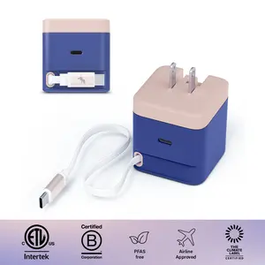 Nimble Wally Stretch 65W Wall Charger – Fast Charger with Retractable 2ft Cable, USB-C Port and Foldable Plug for iPhone 17/16/15/14, Galaxy S25, Pixel, iPad, Laptops, and AirPods - Airline Approved