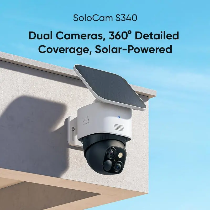 eufy S340 SoloCam, 360° Pan & Tilt, AI Auto Tracking, Human & Vehicle Detection, Color Night Vision, No Monthly Fee