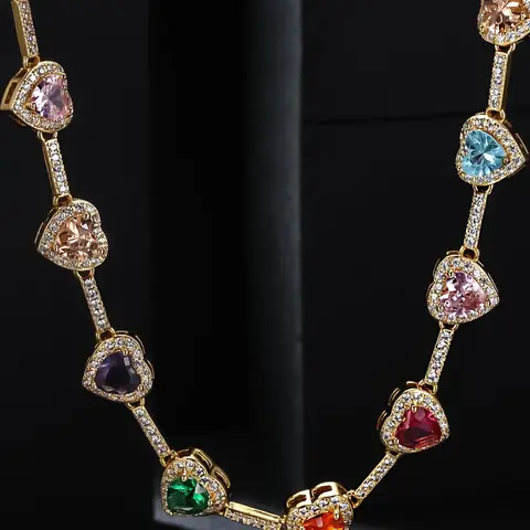 Heart Shaped Colorful Necklace, Elegant for Women, Fashion Accessories for Party and Daily Outfit Decoration, Heart Design Necklace, Mother's Day Jewelry Gifts, Decorative Accessory Necklace