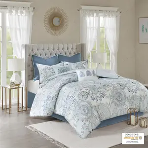 8 Piece Cotton Floral Printed Reversible Comforter Set, Isla