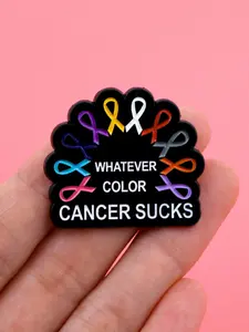 Pink Ribbon Cartoon Quote Enamel Pin Clip, Breast Cancer Prevention Elegant Women Backpack Zinc Alloy Brooch, Fashion Accessory Gift Brooch Pins Lapel Pins