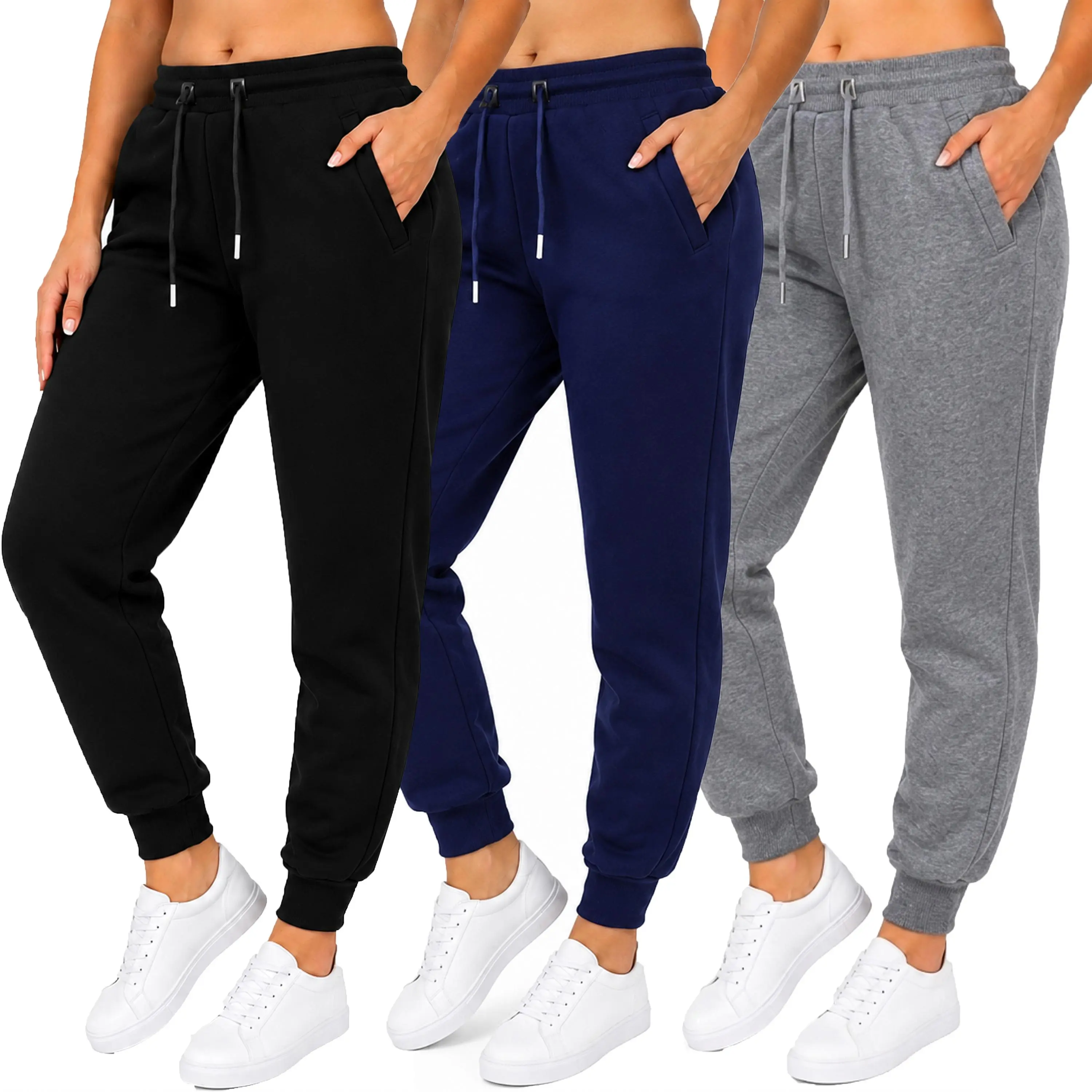 Women's 3pcs Loose Fit Fleece-Lined Classic Joggers Size S-2XL Women's 3pcs Loose Fit Fleece-Lined Classic Joggers Size S-2XL