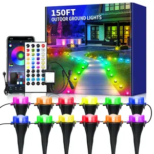 RGB Outdoor Ground Lights, 150Ft（45 lights） Color Changing Pathway Lights with Remote & App Control, Waterproof Walkway Lighting, Wired for Garden Yard Lawn Patio Best for Holiday Party (150FT), Waterproof Lighting,summervibes