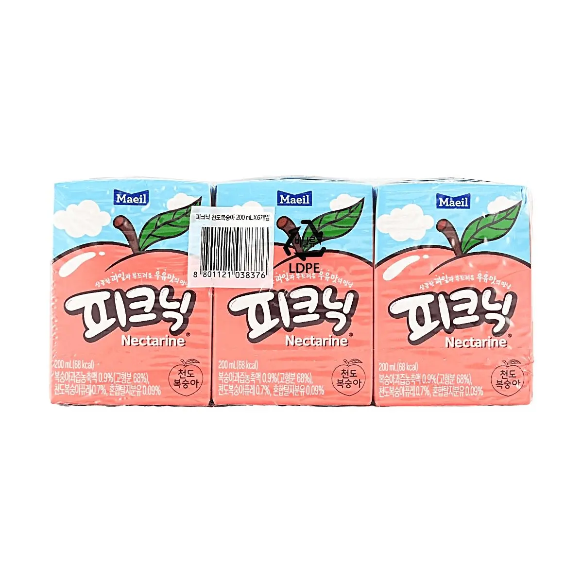 Maeil Picnic Nectarine Flavor Juice Drink 200ml x 6 Boxes - Classic Korean Sweet & Tart Fruit Beverage, Portable Tetra Pack for On-the-Go