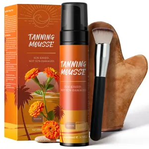 Self Tanner Mousse Kit - 1-Hour Express Dark Bronze + 200mL with Mitt & Brush | Plant 30% DHA for Long-Lasting Tan | No Orange Tones, Streak-Free & Odorless | Natural Sunless Glow