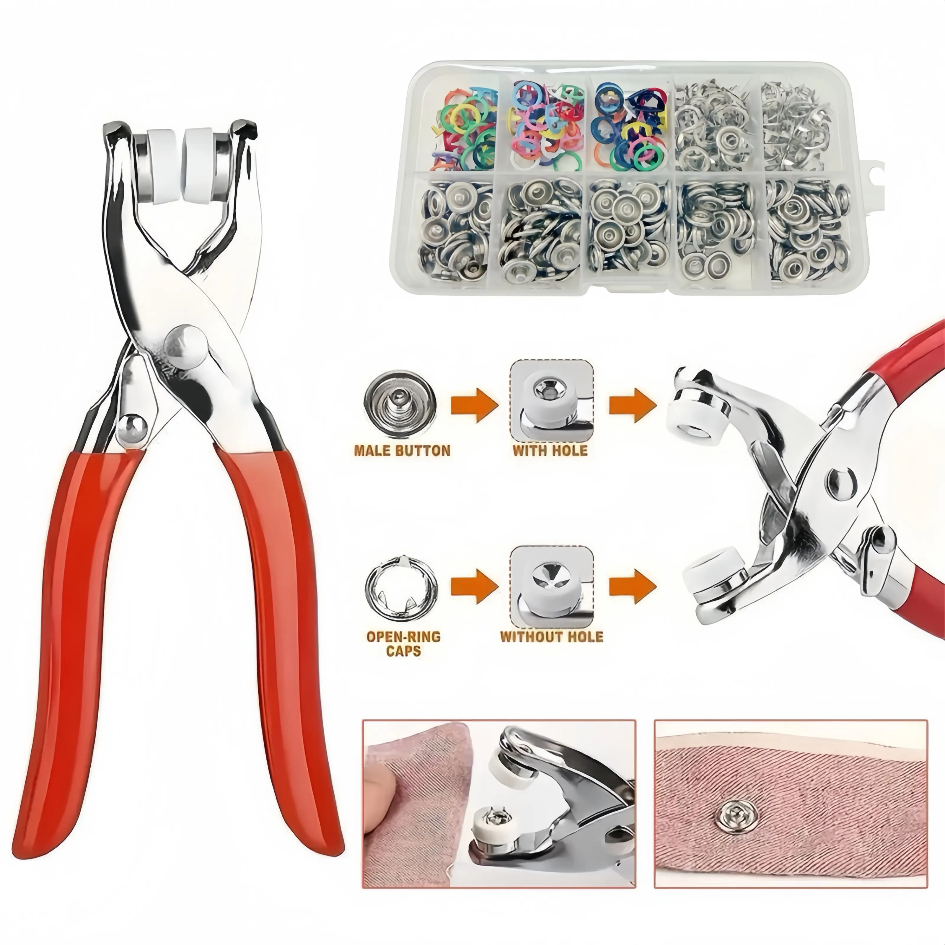 LZDJTQ 100pcs Invisible Colored Metal Buckle and Snap Button Fastener Kit with Manual Pressure Pliers for DIY Sewing Crafts Clothing Hat and Seamless Stitching Tools