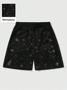 Men's Street Style Fitted Shorts, American Design with Rhinestones Star Pattern, Summer Casual Wear, Casual Fashion Shorts, Ideal for Daily