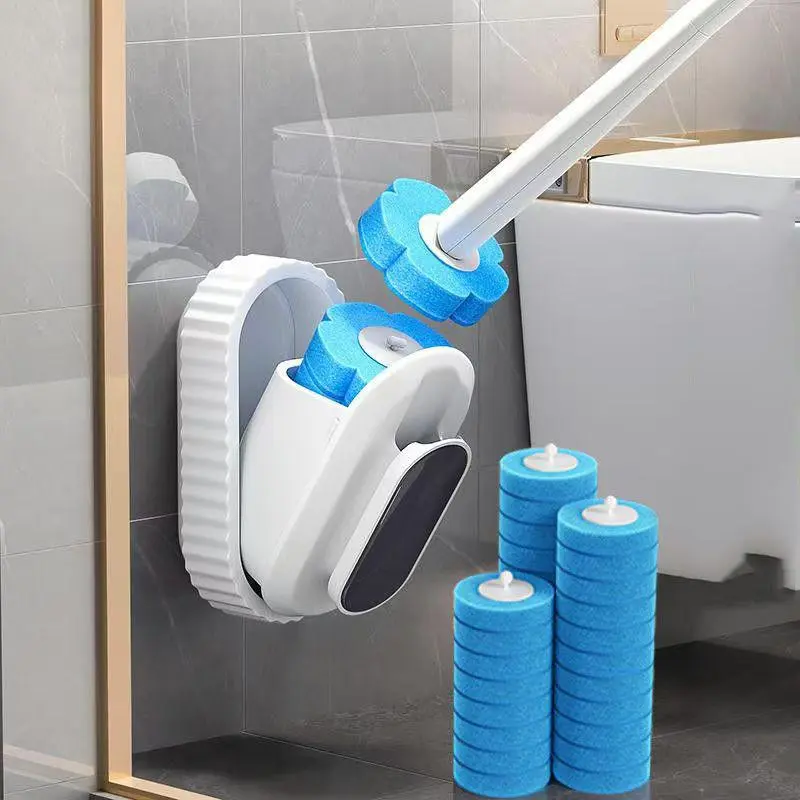 Wall Mounted Toilet Brush Set, 1 Box Toilet Brush with Replacement Head & Holder, Bathroom Cleaning Tool for Deep Cleaning & Toilet Maintenance, Bathroom Accessory, Rotating Brush, Bathroom Supplies
