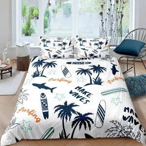 Feelyou Microfiber Decorative Duvet Cover Set - Hawaiian Tropical Bedding with Palm Tree, Surfboard Themes (No Comforter) for Bedroom Bedding Set