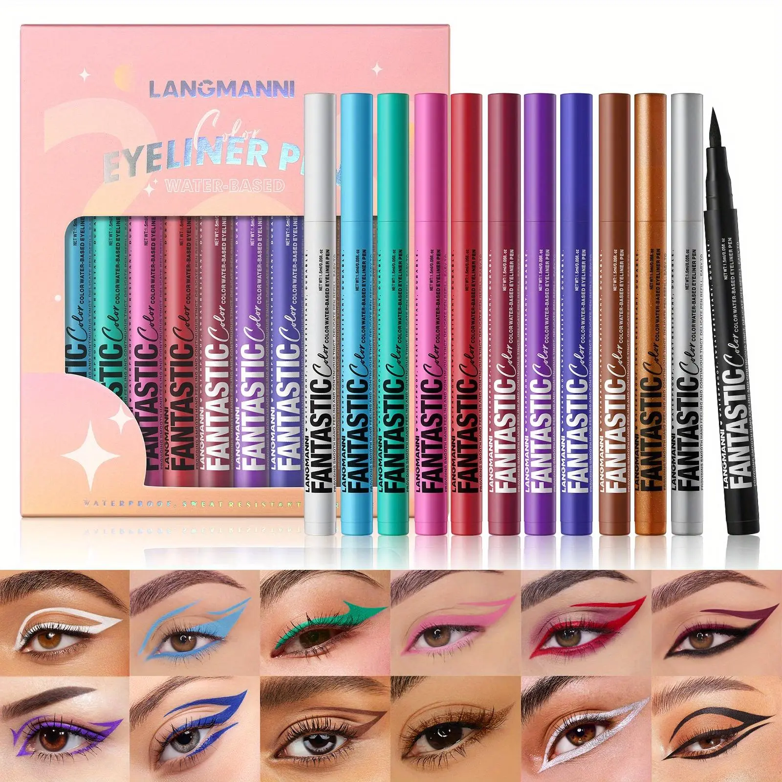Waterproof Eyeliner Pen (12pcs/set), Long Lasting Eyeliner Pen, Quick Drying Eyeliner Pen, Professional Daily Makeup Accessories, Cosmetic, Eye Makeup Products, Eye Makeup Supplies