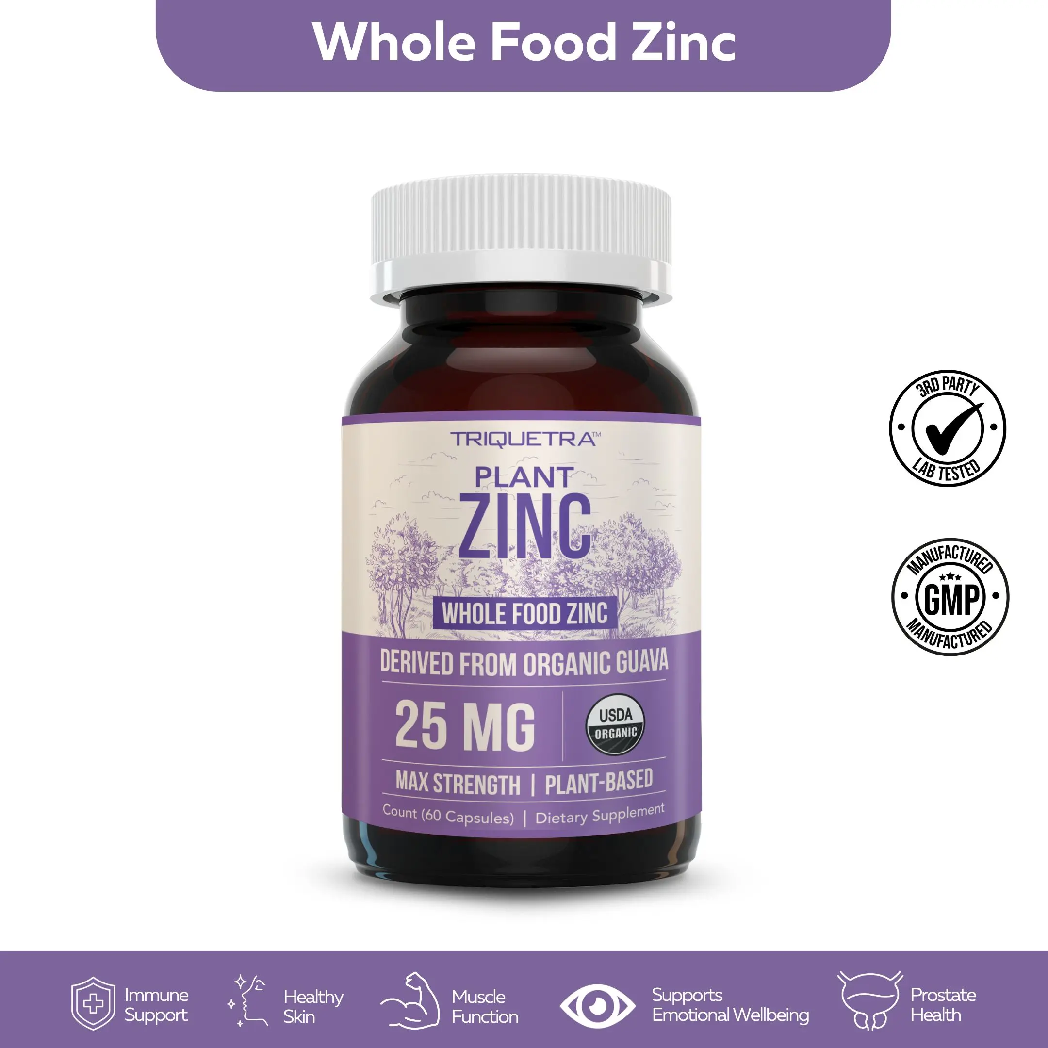 Organic Zinc 25 mg | Whole Food Zinc from Organic Fruit – Water Extracted, Vegan, GMO-Free – Supports Skin, Immunity & Antioxidant Health –60 Servings Supplement Nutrition