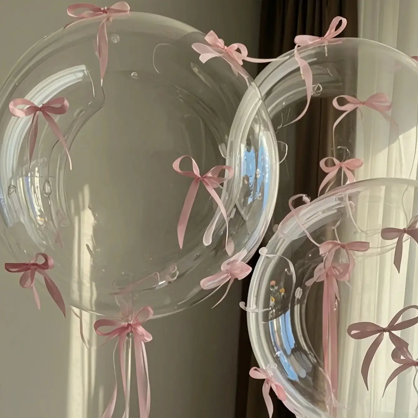 46pcs Bow Balloon Set with Transparent Pop Pop Balloons and Satin Ribbon Bows, Wedding Decor, Bridal Shower, Birthday Party, Proposal, Party Balloons Decorations, Round, Decoration, Balloon Garland