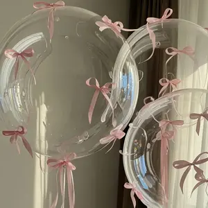46pcs Bow Balloon Set with Transparent Pop Pop Balloons and Satin Ribbon Bows, Wedding Decor, Bridal Shower, Birthday Party, Proposal, Round, Decoration