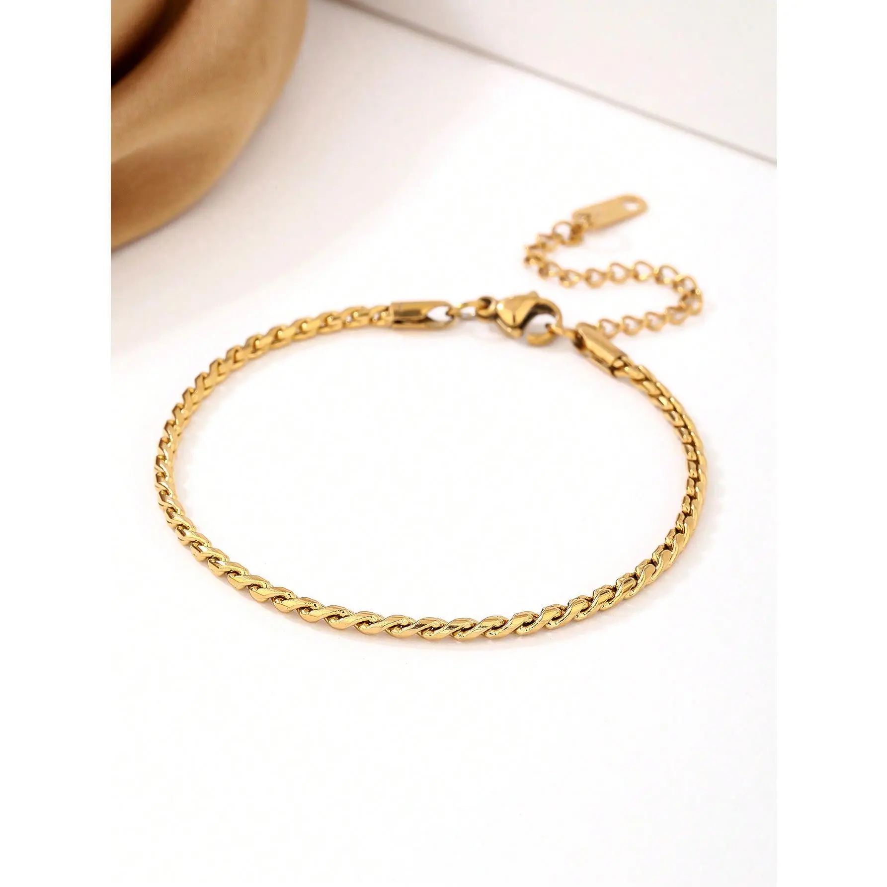 Women's Stainless Steel Twisted Cable Bracelet - Geometric Design, Adjustable Elegant Gold Bangle, Fashionable Unisex Costume Jewelry Accessory for Daily Wear, Gold Bangles, Adjustable Bangle