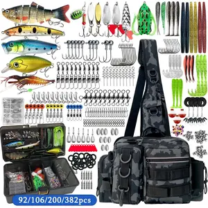 92/106/200/382pcs outdoor fishing lure set, including fishing gear box, fishing storage bag, tool kit, soft bait, hard bait, surface bait set necessary for beginners, universal for seawater and fresh water.