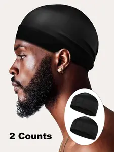 Men's Solid Color Wave Cap, Simple Breathable Elastic Head Wrap for Men, Satin Fashionable Head Wrap for Running, Fitness, Suitable for Men's Daily Use, Fitted Hats