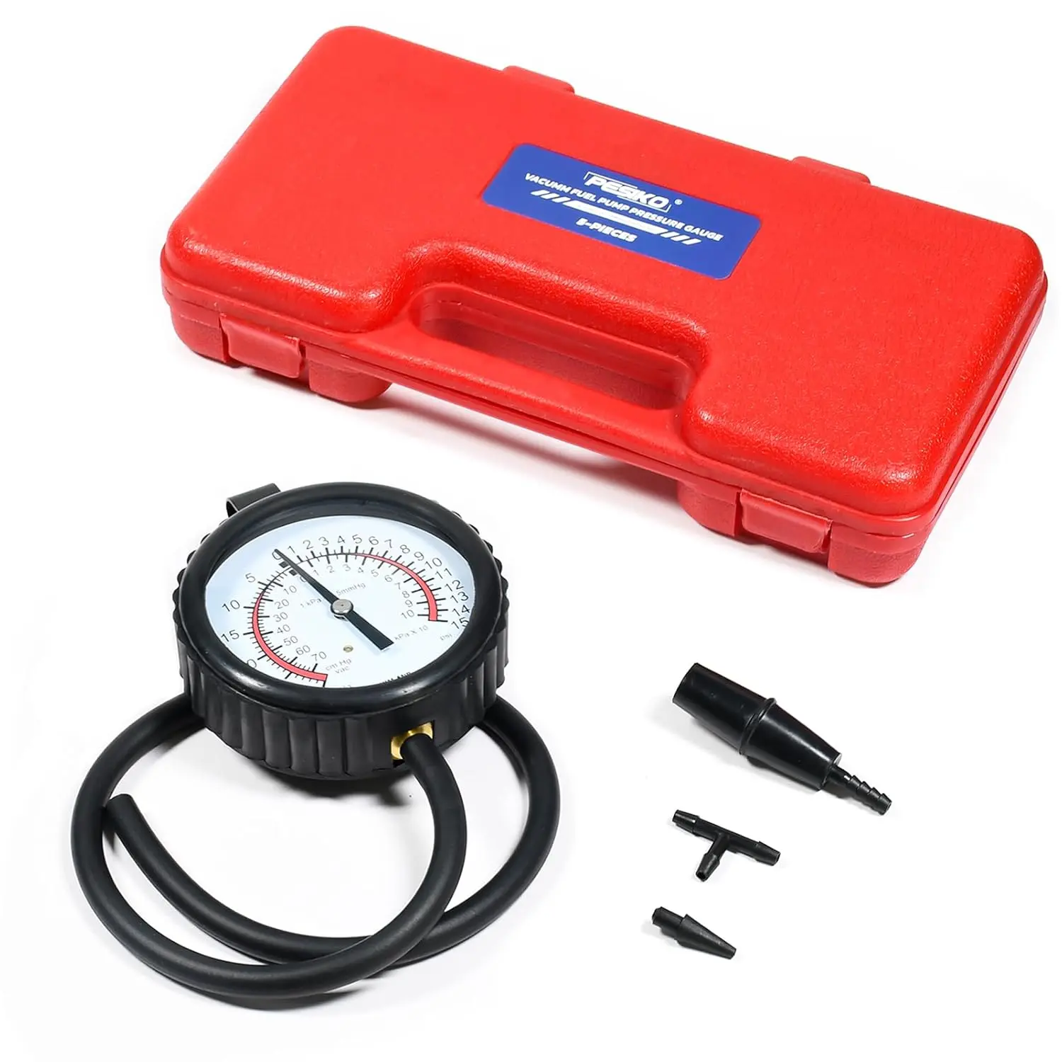 Automotive Vacuum Pump Tester Gauge Kit with Adapters & 1/4" Universal Interface, Dual-Function Carburetor & Vacuum System Leak Diagnostic Tool, Includes Excellent Customer Service