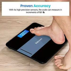 Digital Bathroom Scale with Thermometer, High Precision Weighting, Backlit LCD Display, Round Corner Design, Portable Fashion, 400lb Capacity