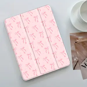 Pink Bow Design Three-Tier Stand iPad Tablet Case,Transparent Acrylic Hard Back,Pencil Slot & Charger Port,Fits iPad 7.9/8.3/10.2/10.5/10.9/11/12.9 13 inch,Shock-resistant Full Cover Protective Case Suitable for Offices Schools Homes, Ipad Accessories
