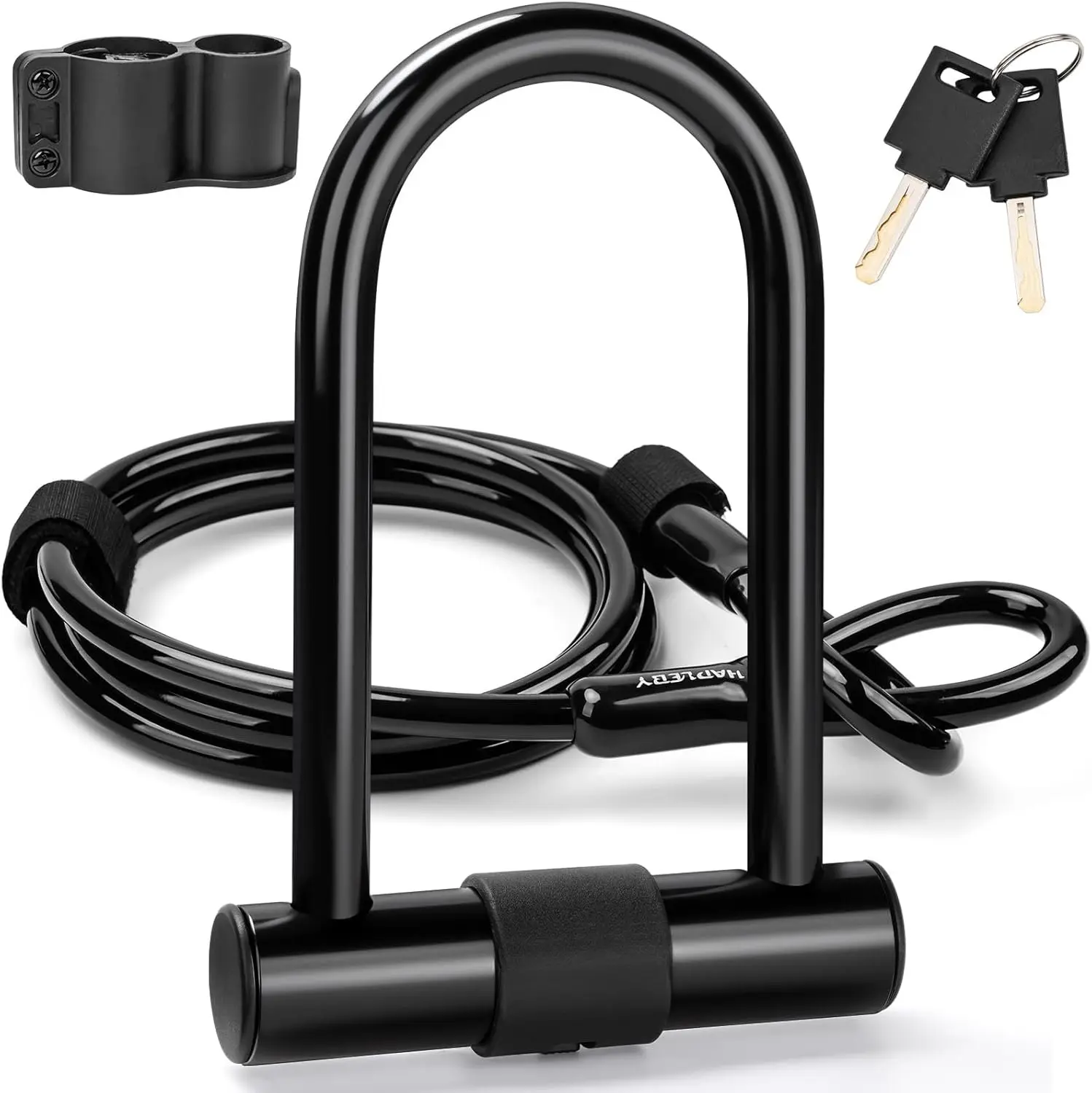 Lock Set with 2 ,  U-Lock with 6  Thickened Solid Steel , Heavy Duty Anti  Bicycle U-Lock with Mounting Bracket for Road, Mountain, Folding  and Scooter