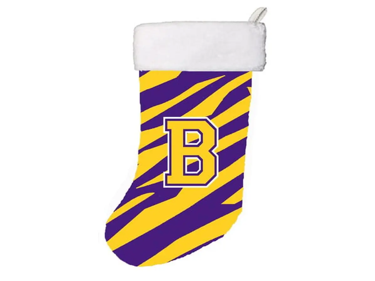 Tiger Stripe - Purple Gold Initial B Initial Monogram Christmas Stocking - 11 x 18 in.