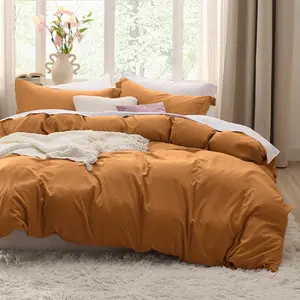 Abtreasu Honey Ginger Duvet Cover Queen Size - 3 Pieces Prewashed Cotton-Like Extra Soft Bedding Set, Includes 1 Duvet Cover 90x90 Inches with Zipper Closure & 2 Pillow Shams, Comforter Not Included