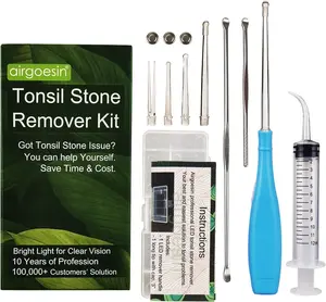 Tonsil Stone Remover Tool, Blue, 5 Tips, Tonsillolith Pick Case + 1 Irrigator Fresh Breath Oral Rinse