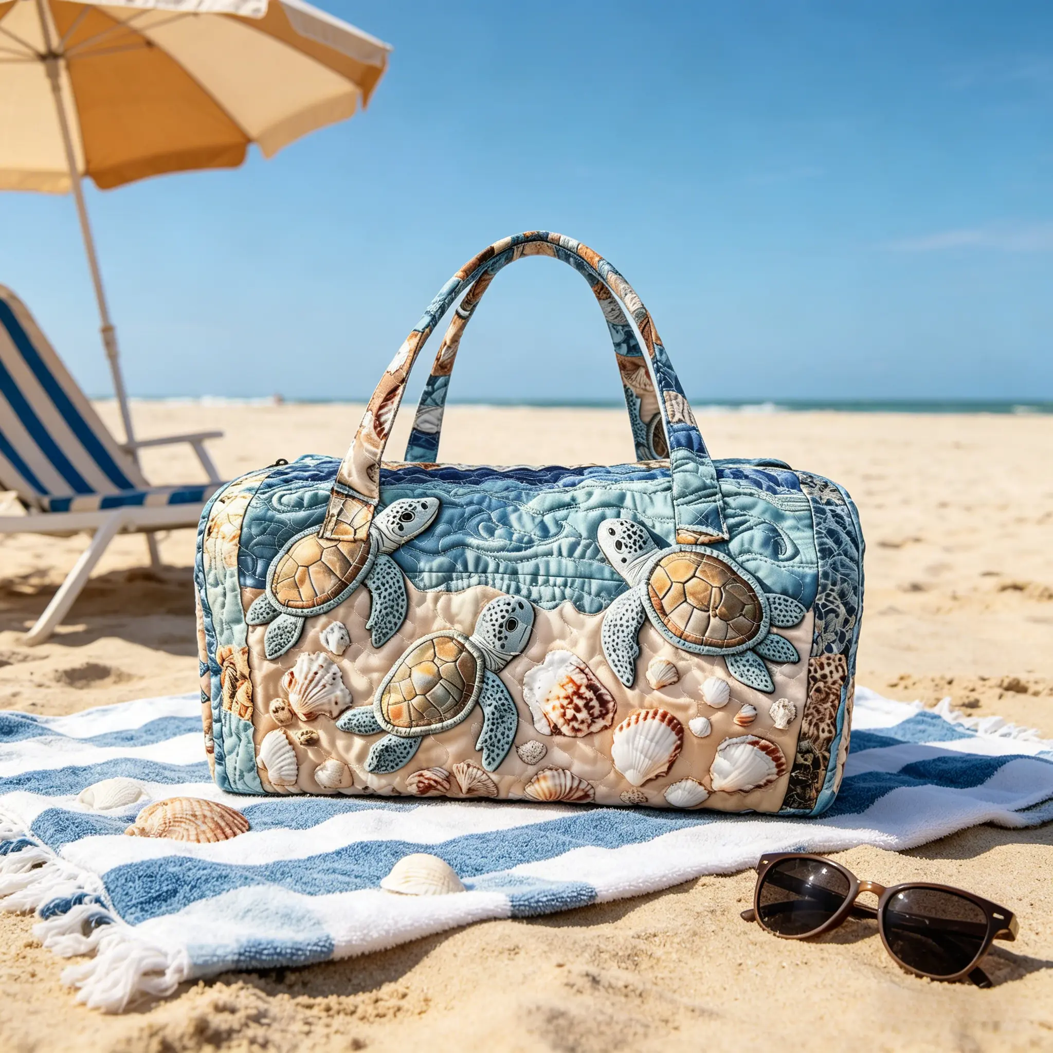 Unisex Boho Quilted Weekender Travel Bag, Lightweight& Comfortable, Hippie Design,arge capacity oceanthemed sports and fitness bag, summer vacation hand-held travel bag