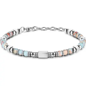 Milacolato 4MM Beaded Bracelet - Stainless Steel, Adjustable, Flexible Fit, Beaded Look, Pink Crystal, Obsidian, Tiger Eye, Turquoise, for Women, Everyday Wear Anxiety Relief Jewelry summerwins