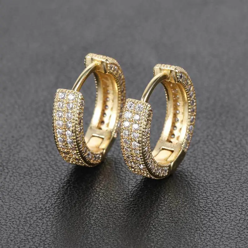 Men's Hip Hop Style Rhinestone Decorated Hoop Earrings, Chunky Statement Earrings, Fashion Jewelry for Party, Sparkling Ear Jewelry, Daily Clothing Decor, Trendy All-match & Exquisite Jewelry for Birthday Gift