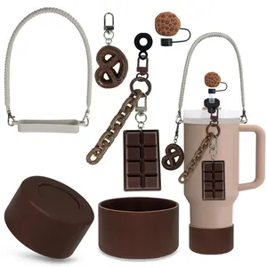 Chocolate Theme Aesthetic Drinkware Accessories Set - Silicone Cover, Straw for 30oz-40oz Cups, Mug, Cute Kitchenware Tumbler Add-Ons
