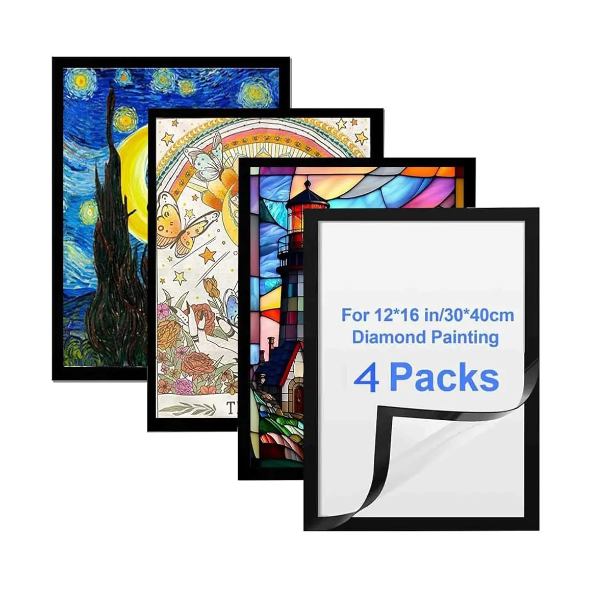 AIBOERL Rectangular PVC Wall-Mount Self-Adhesive Magnetic Picture Frame (1/4/8PCS, 12x16 in) - Lightweight, Strong Adhesion, Seamless Installation, Easy Photo Replacement, Diamond Painting Compatible Room Decor (Multiple Packs Available)