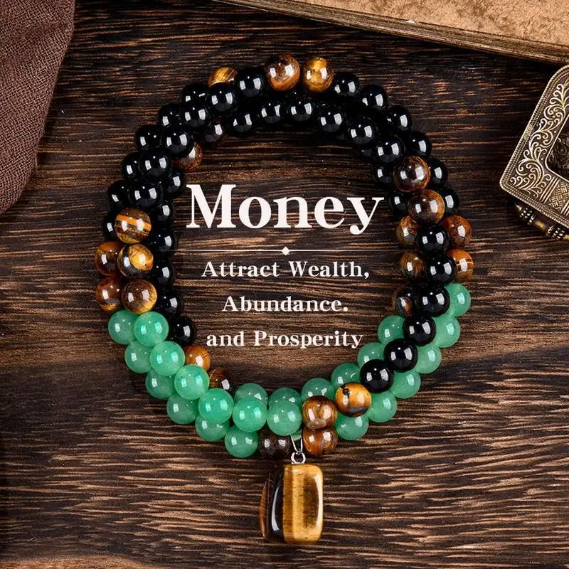 Sicbumi Casual Tiger Eye and Jade Beading Necklace, Unisex Pendant Design for Spiritual Abundance, Auspicious Meaningful Gifts, Crystal Necklaces, Daily Wear, Attract Wealth, Jade Beaded Crystal Pendant