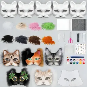 Cat Face Mask Set with Multiple Accessories, DIY Masks, Mask Design for Party Decor, Holiday Gifts, Valentine's Day, Carnival, Christmas, Birthday