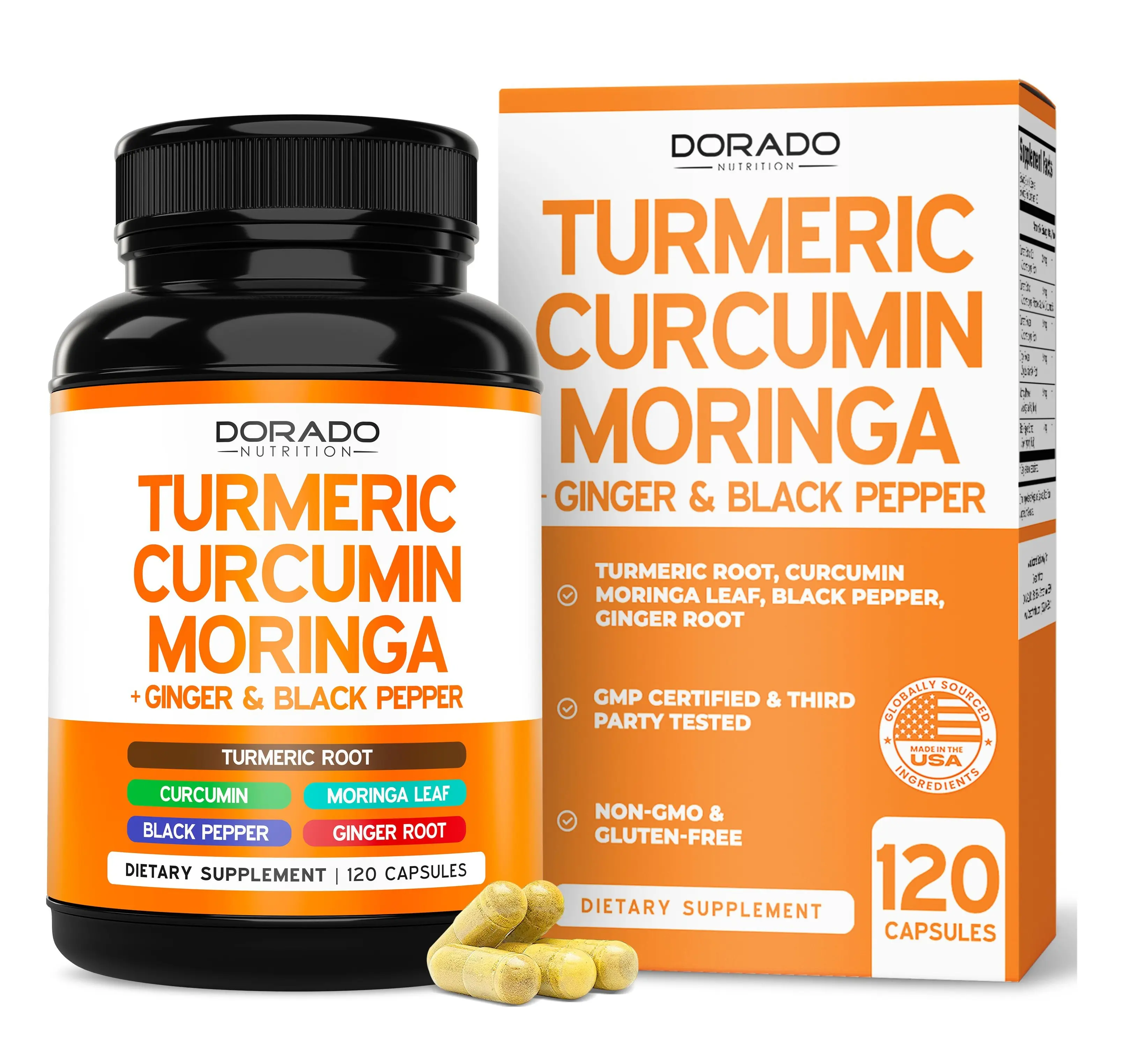 Turmeric Curcumin 3000mg Equivalent Supplement with Black Pepper, Ginger & Moringa – Herbal Capsules, 120 Count – Non-GMO, Gluten Free, Third Party Tested, Made in USA