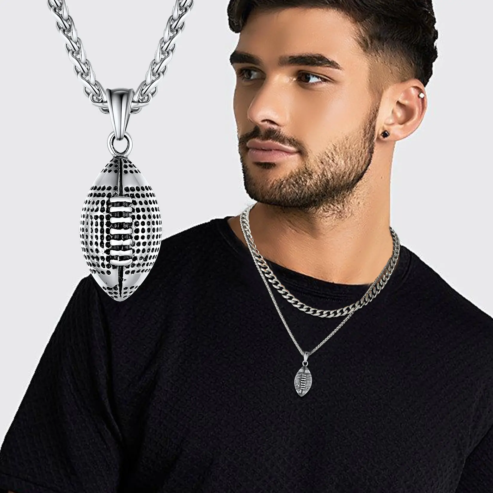 FaithHeart 3D Stainless Steel Soccer Pendant Necklace, 22"+2" Adjustable Chain, Unisex Durable Sport Jewelry Gift