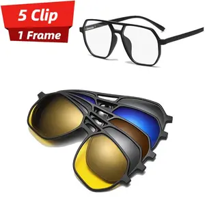 6 in 1 Large Frame Polarized Myopia Sunglasses - Magnetic Clip-On for Prescription Glasses, Ideal for Driving & Daily Use | Unisex Eyewear for Men & Women