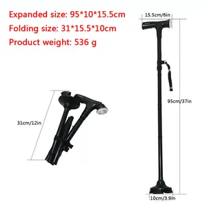 Camping Hiking Walking Stick 5-Level Height Adjustable Folding Walking Cane with LED Light And Alarm