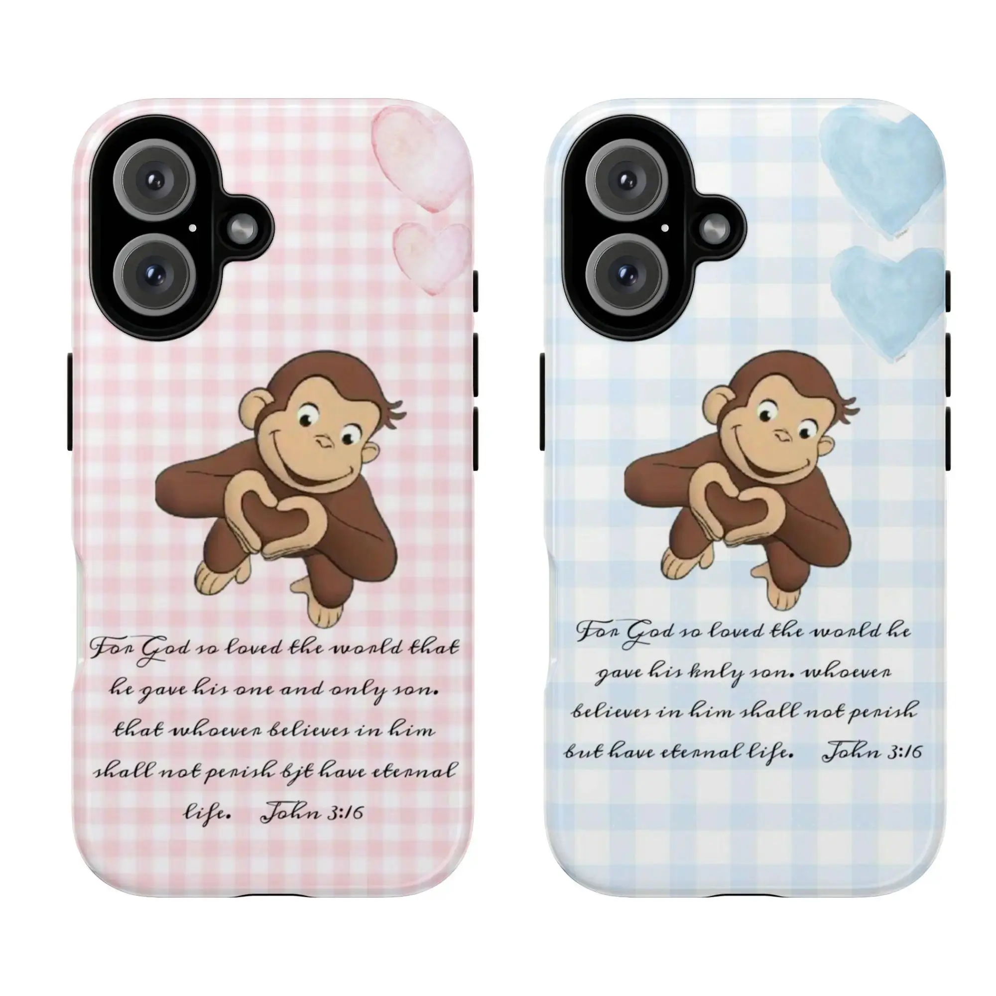 Inspirational Bible Verse Phone Case – John 3:16 Scripture with Cartoon Monkey, Curious Georgee Phonecase, Gift for Fans,phone Case Suitable for Iphone 11/12/13/14/15/16/17 Pro Promax Plus Air and Samsung S22/S23/S24/S25 Plus Ultra Fe, Accessories, Smartp
