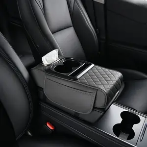 Universal Memory Foam Car Armrest Cushion with Cup Holder and Phone Stand, PU Leather Elbow Support, Dual Storage Compartments, Car Accessories, Car Essentials