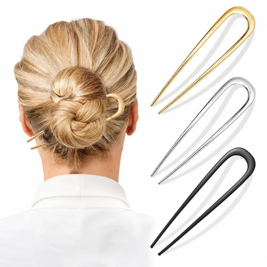 3 PCS French Hair Pins for Women, Elegant Hair Pins for Buns, French Twists and Updos, Gold Hair Accessories