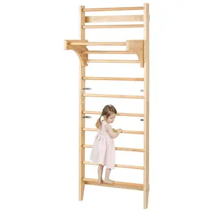 Swedish Ladder Wall Gym, 10-Level Solid Wood Indoor Jungle Gym, 220lbs Loading Indoor Playground Climbing Ladder for Kid Adults, Gymnastic Stall Bars with Pull-Up Bar - Ideal Gift for Boys Girls