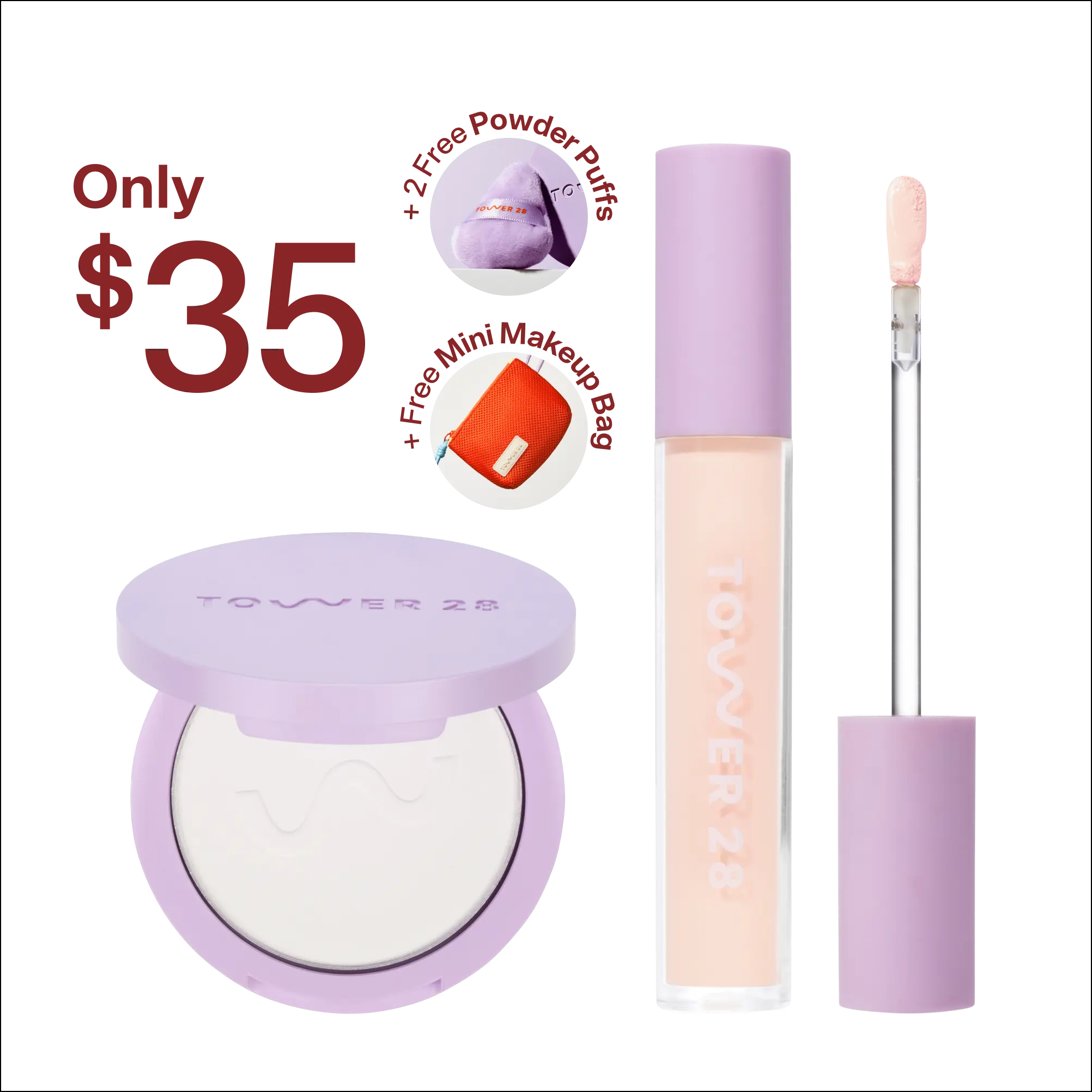 Tower 28 Swipe and Set Bundle - Swipe Serum Concealer & GetSet Pressed Powder - Save 28% - Hydrating & Concealing Makeup Set