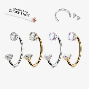 Kutlan TINY GEM Titanium Nose Ring - 20G Hypoallergenic Horseshoe, 14K Gold PVD Internally Threaded for Nostril & Lobe (6mm/7mm)