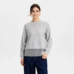 Women's Lace Hem Pullover Sweatshirt - Universal Thread Light Gray M