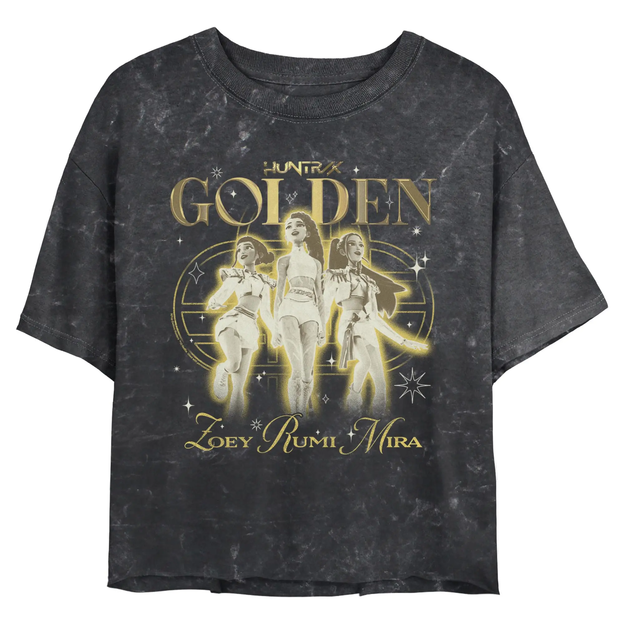 Women's Short-Sleeve Round Neck KPop Demon Hunters Huntrix Golden Trio Cropped Tee Top, Streetwear Casual Everyday T-Shirt